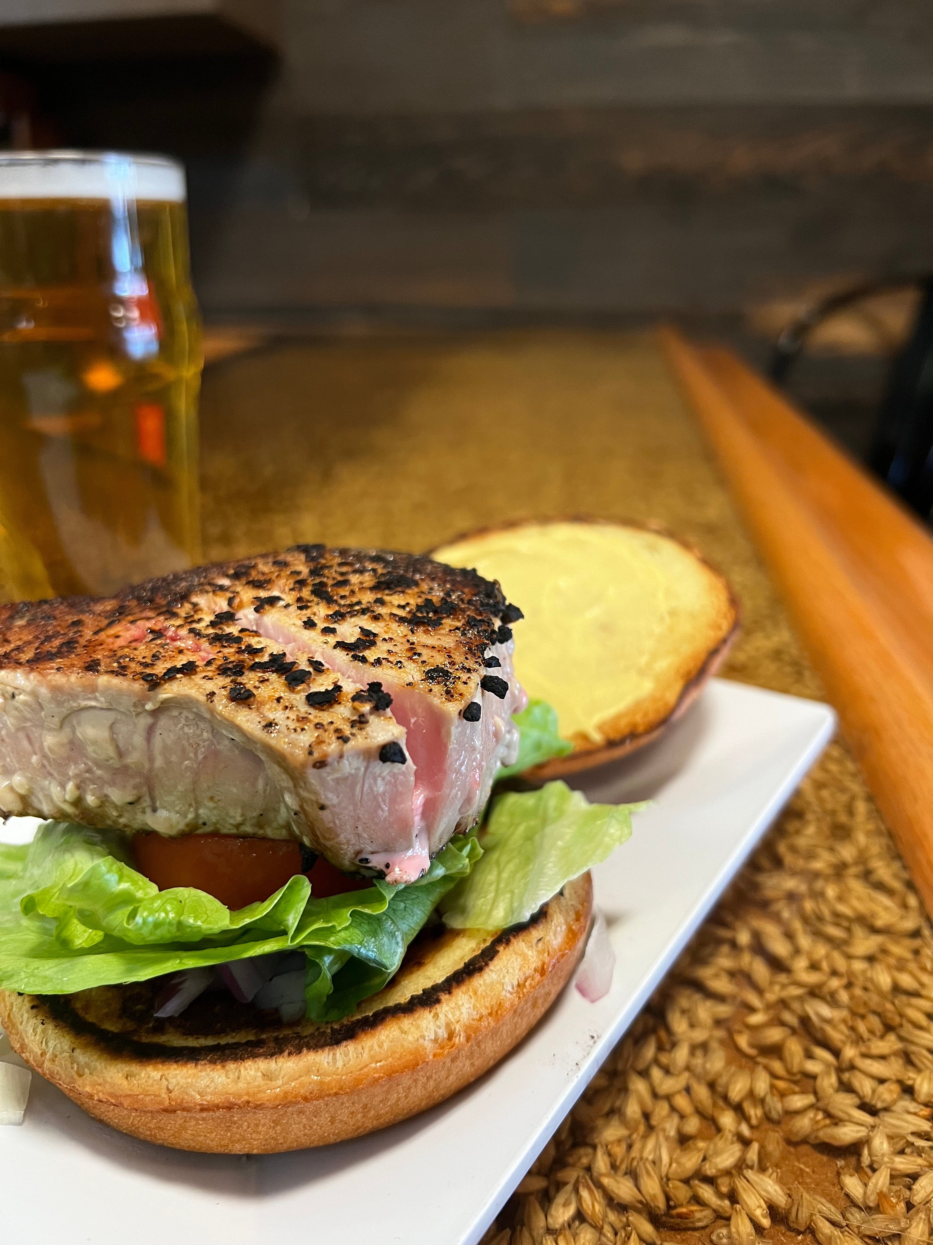 Seared Ahi Tuna Steak Sandwich Chubby Squirrel Brewing Company